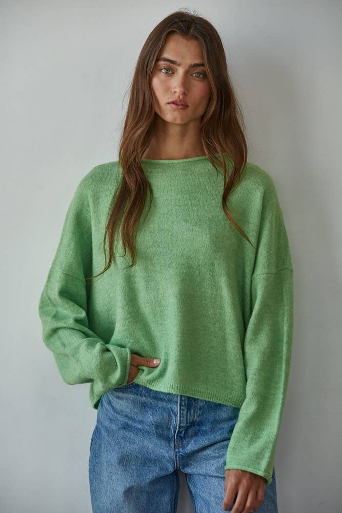 Knit Sweater Rolled Round Neck Pullover Top