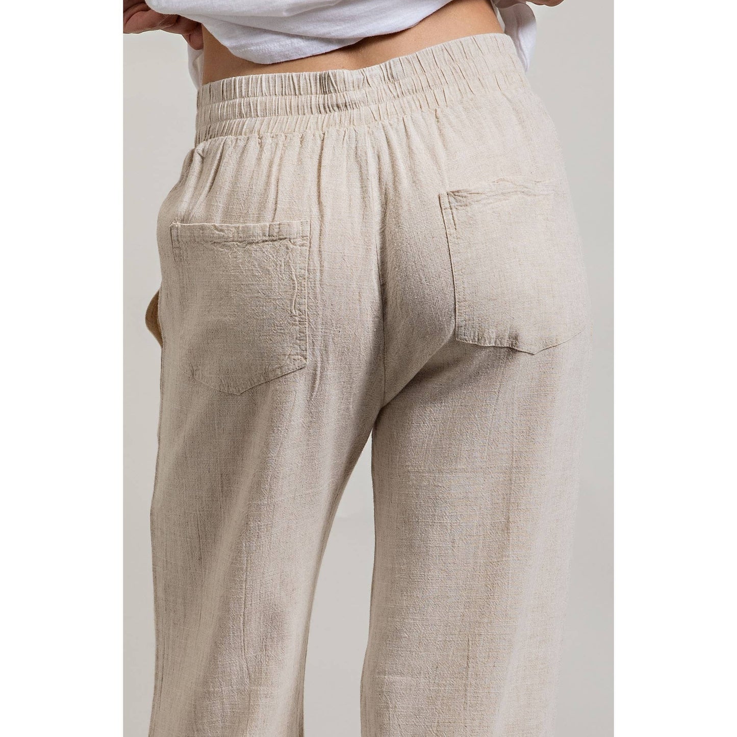 LINEN BLEND LOOSE STRAIGHT LEG PANTS