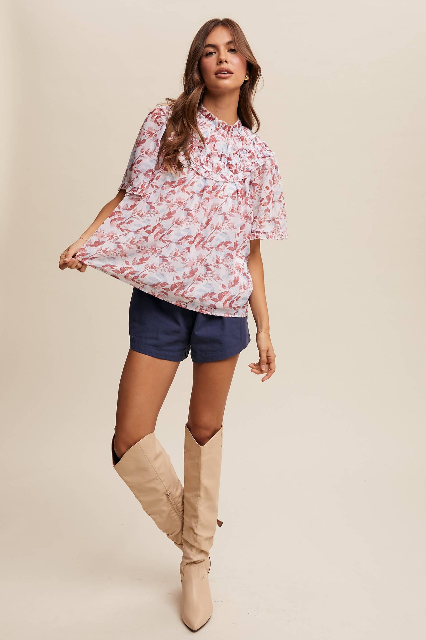 Floral Print Ruffle Blouse