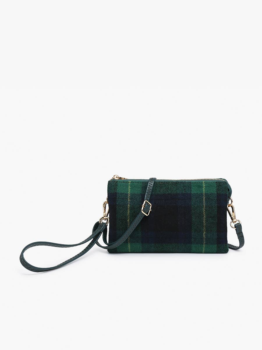 M013-PLD Riley Plaid 3 Compartment Crossbody/Wristlet