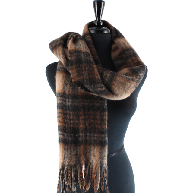 Wide Fuzzy Plaid Scarf