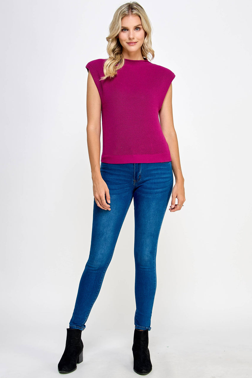 Mock Neck Power Should Top - Magenta