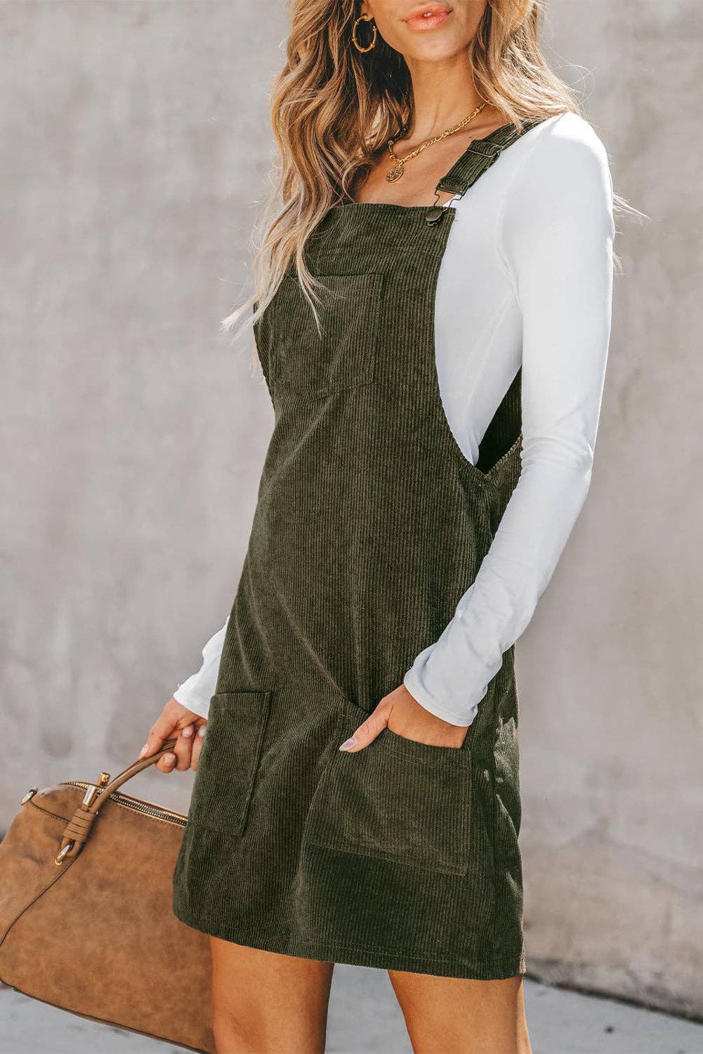Corduroy Sleeveless Pocketed Overall Dress