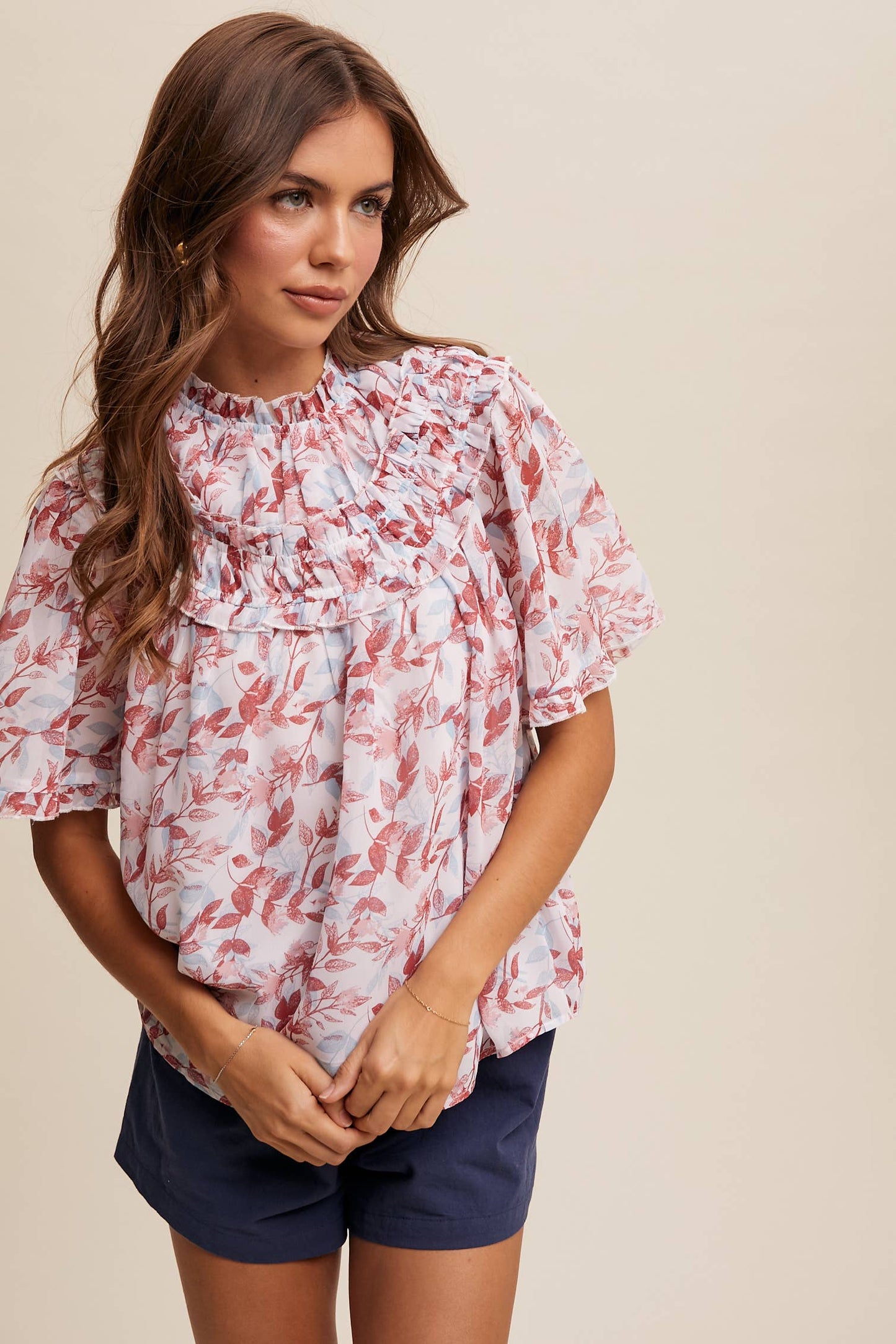 Floral Print Ruffle Blouse