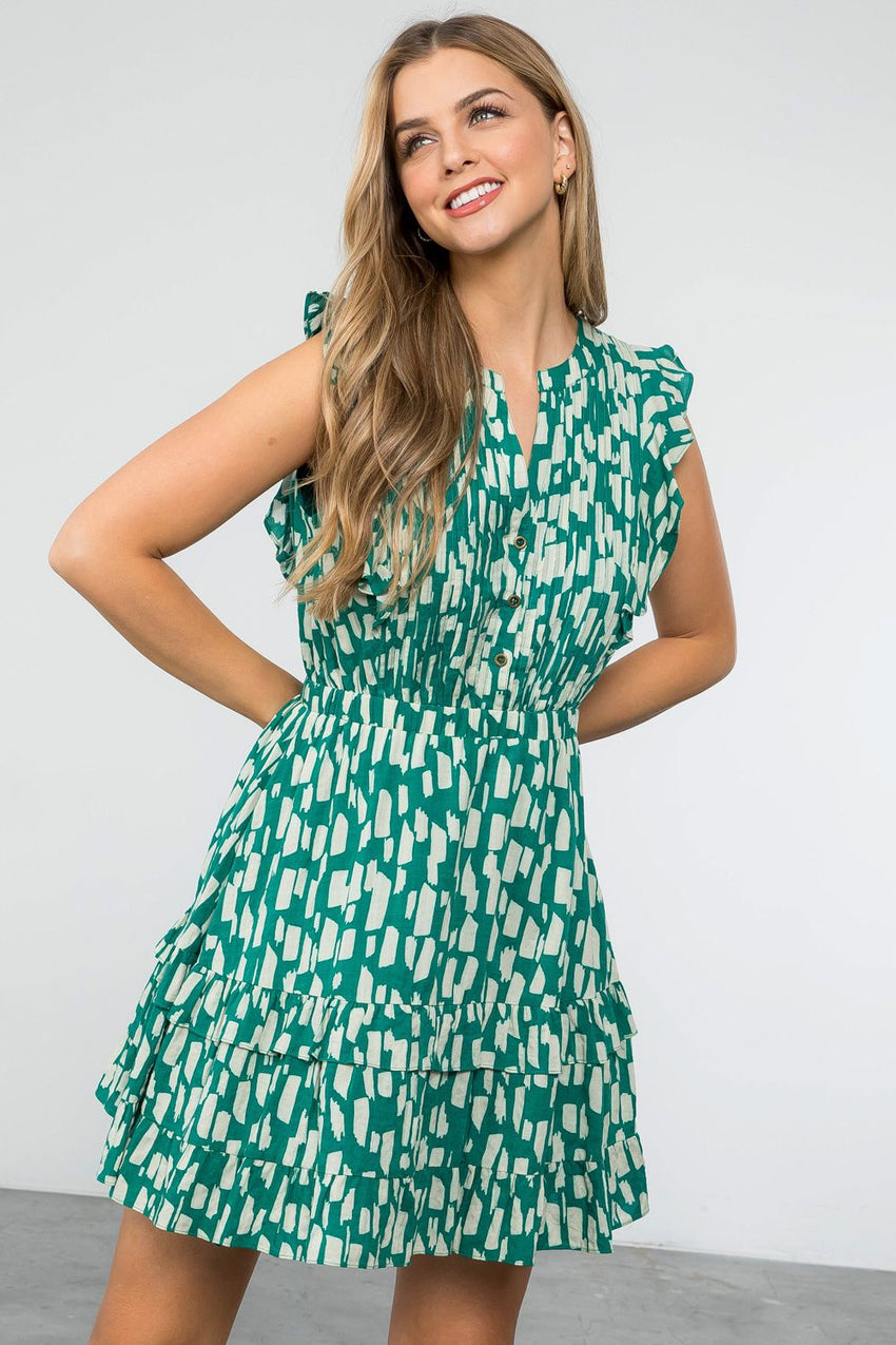 Ruffle Sleeve Print Dress