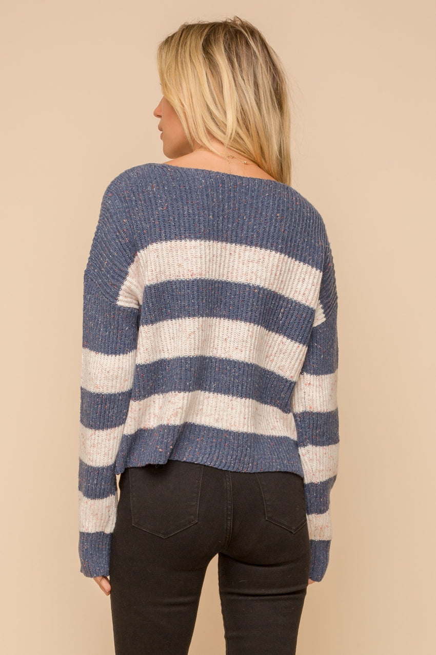 Henley Striped Sweater