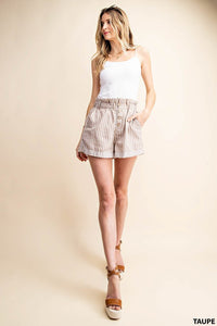 Stripe Cotton Button Down Shorts
