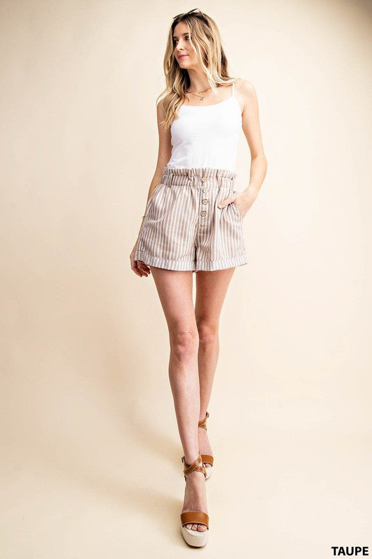 Stripe Cotton Button Down Shorts