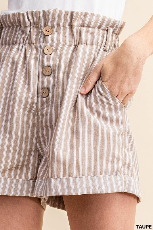 Stripe Cotton Button Down Shorts