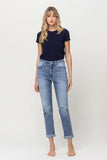 Distressed Double Duffed Stretch Mom Jeans