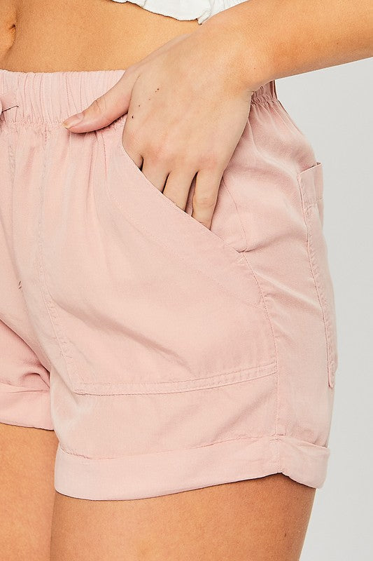 Woven Solid Drawstring Shorts