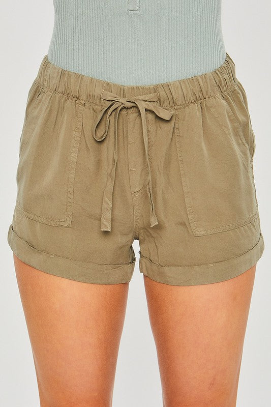 Woven Solid Drawstring Shorts