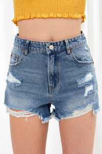 High Waisted Denim Frayed Hem Shorts