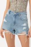 High Waisted Denim Frayed Hem Shorts