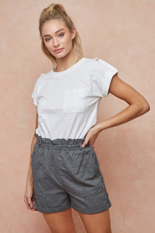 Paperbag Shorts with Stitched Pockets