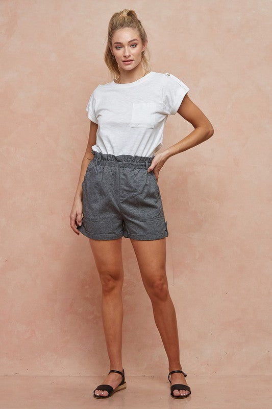 Paperbag Shorts with Stitched Pockets