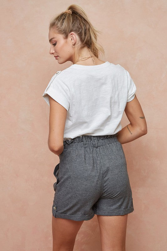 Paperbag Shorts with Stitched Pockets
