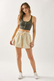 Washed Button Cropped Tank