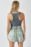 Washed Button Cropped Tank