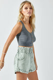 Washed Button Cropped Tank