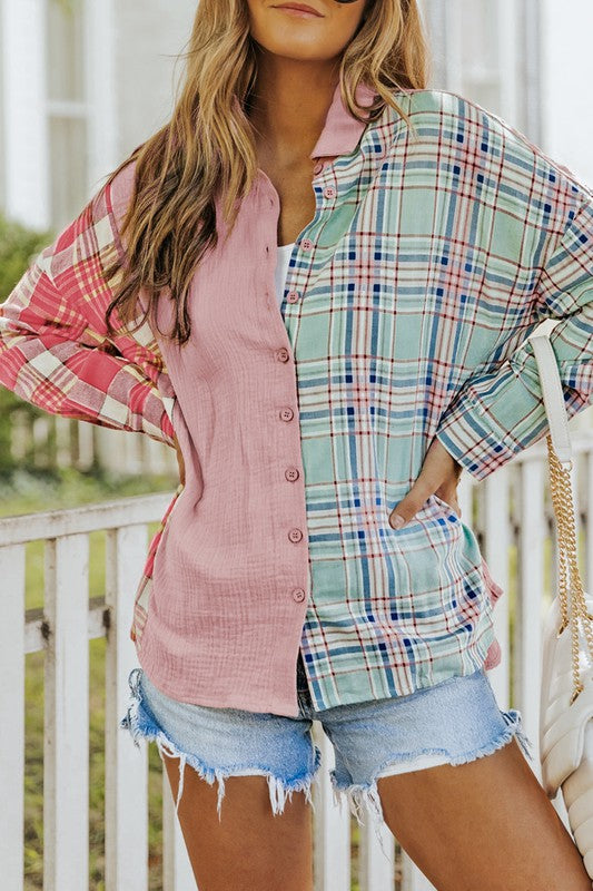 Contrast Flannel Top