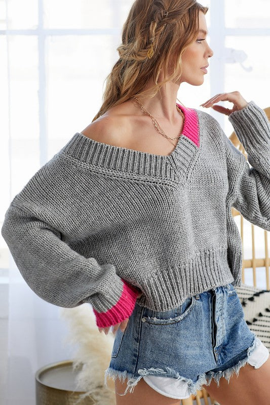 Color Block V-Neck Sweater
