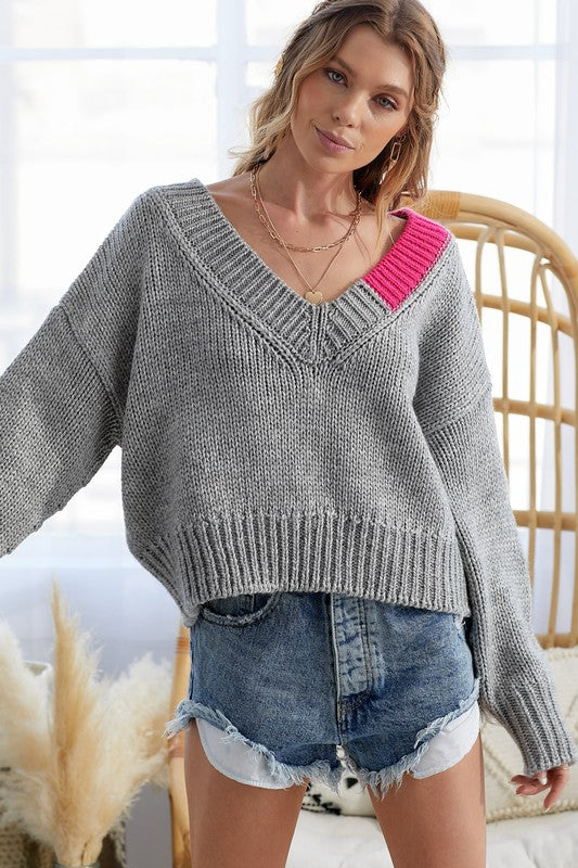 Color Block V-Neck Sweater