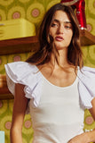 Ruffled Sleeve Cotton Ribbed Top