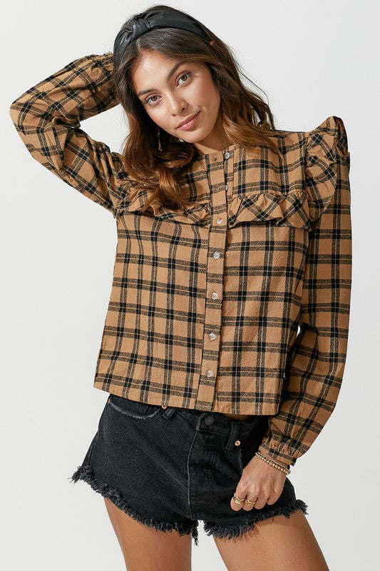 Ruffle Detail Flannel Shirt