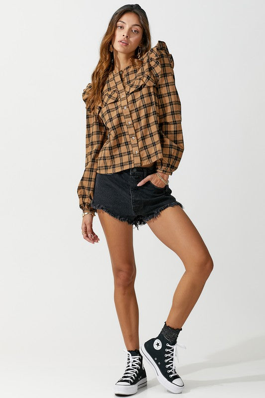 Ruffle Detail Flannel Shirt