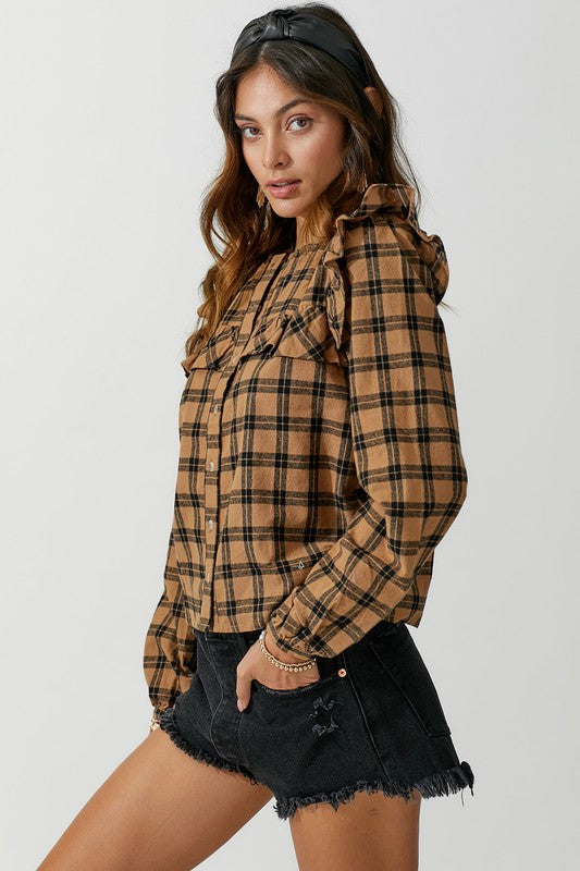 Ruffle Detail Flannel Shirt