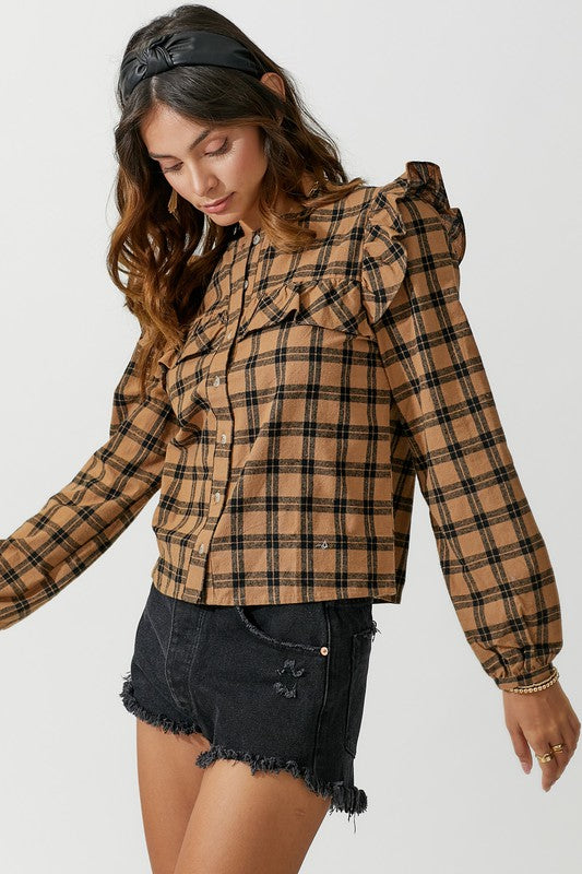 Ruffle Detail Flannel Shirt