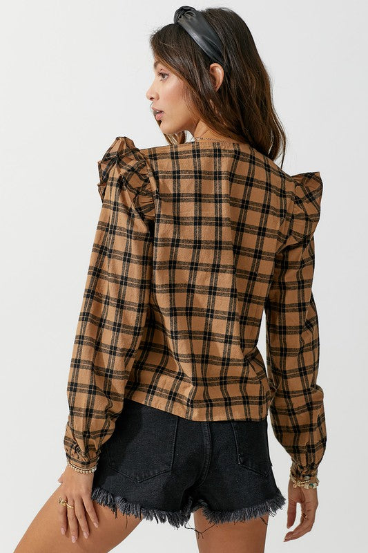 Ruffle Detail Flannel Shirt