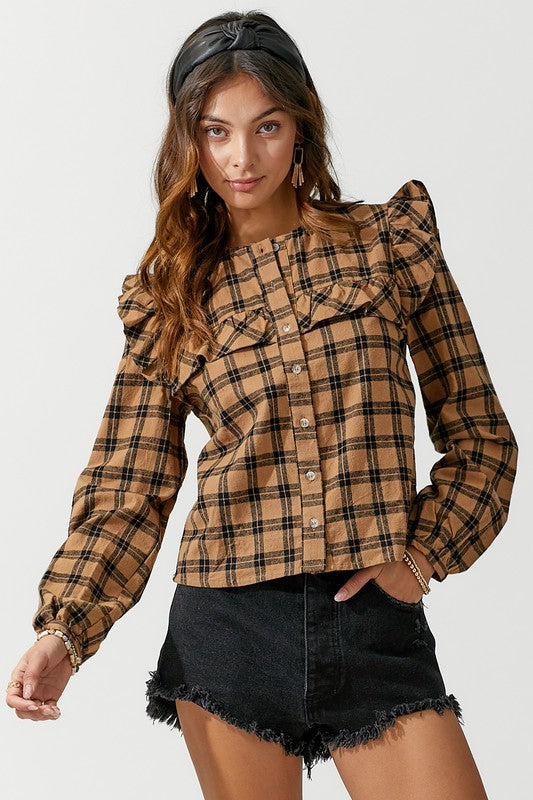 Ruffle Detail Flannel Shirt