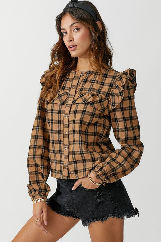 Ruffle Detail Flannel Shirt