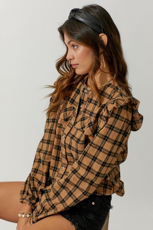 Ruffle Detail Flannel Shirt
