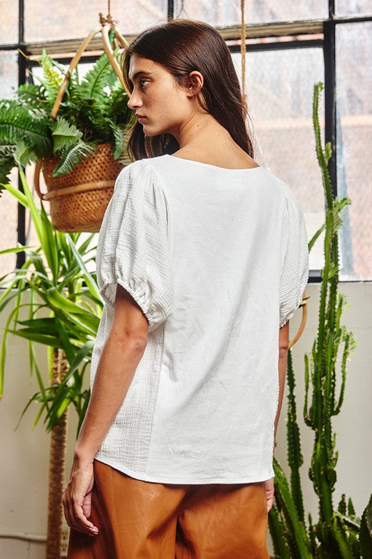 Puff Sleeve Woven Top