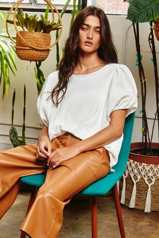 Puff Sleeve Woven Top
