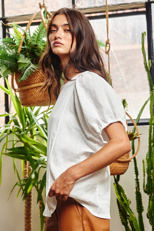 Puff Sleeve Woven Top