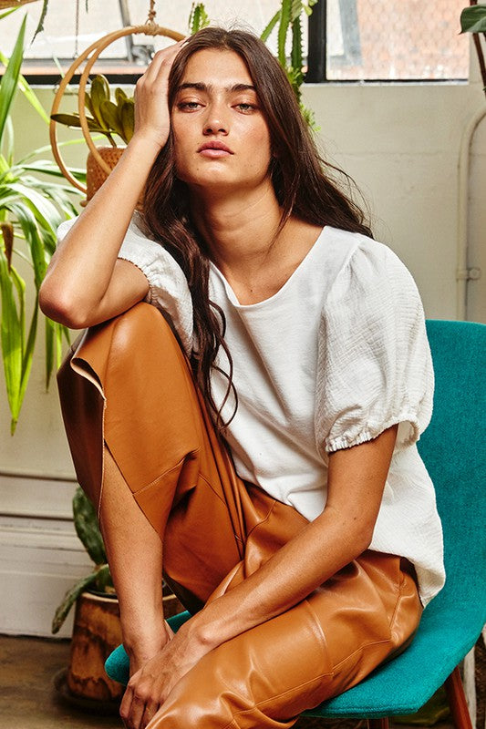 Puff Sleeve Woven Top
