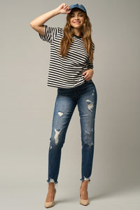 Distressed Slim Girlfriend Jeans