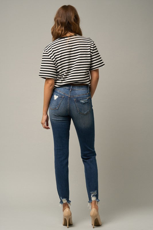 Distressed Slim Girlfriend Jeans