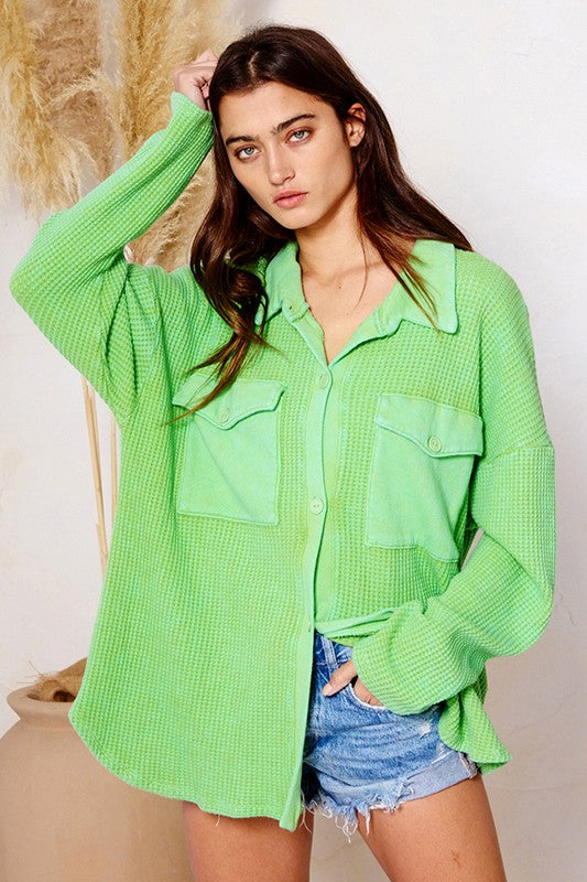 Vintage Wash Waffle Knit Shacket
