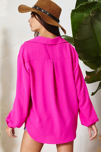 Solid Collared Button-up Shirt Blouse