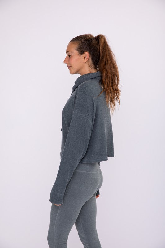 Mineral-Washed Cowl-Neck Pullover