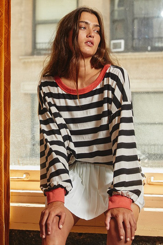 Stripe Print Sweatshirt Top