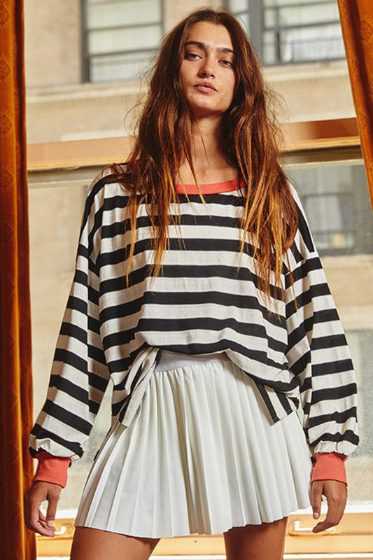 Stripe Print Sweatshirt Top