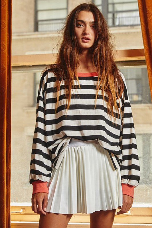 Stripe Print Sweatshirt Top
