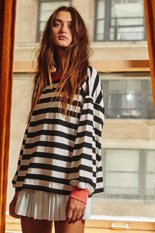 Stripe Print Sweatshirt Top