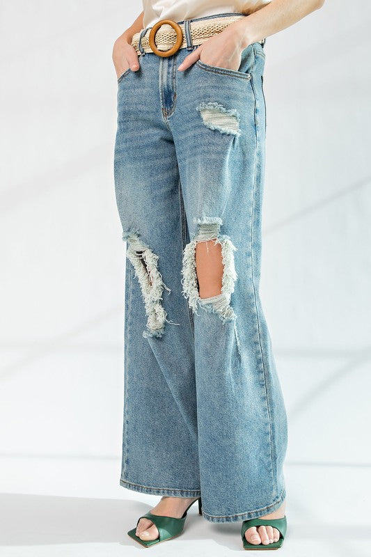Distressed Wide Denim Pants